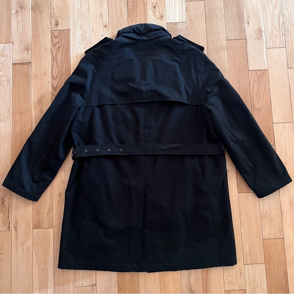 Burberry Mens Black Belted Hidden Hood Button Front Coat 100% Cotton Size 56 - Picture 11 of 12